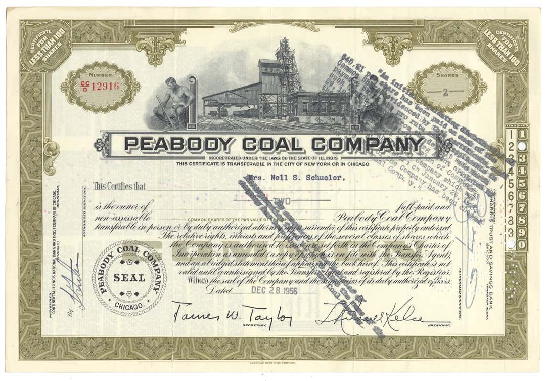 Peabody Coal Company Stock Certificate