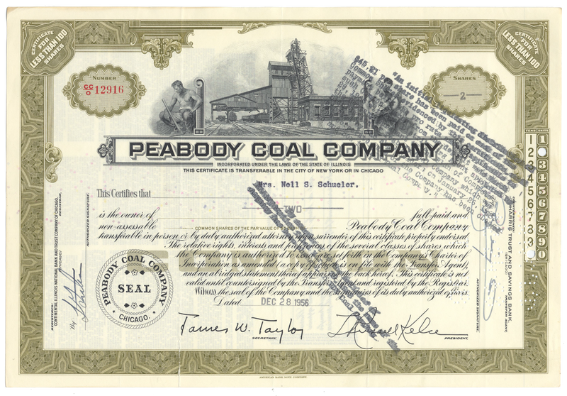 Peabody Coal Company Stock Certificate