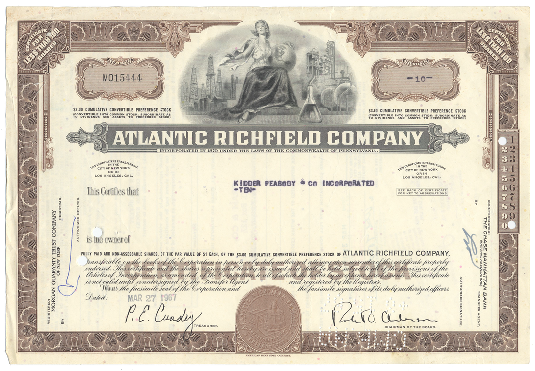 Atlantic Richfield Company Stock Certificate