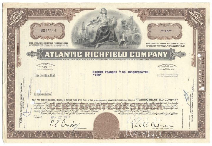 Atlantic Richfield Company Stock Certificate