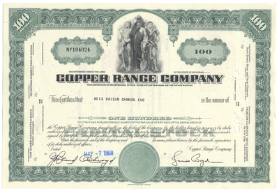 Copper Range Company Stock Certificate