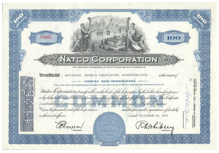 Natco Corporation Stock Certificate