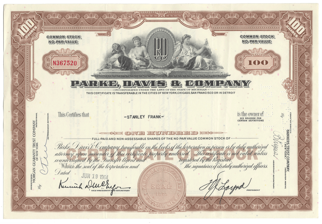 Parke, Davis & Company Stock Certificate