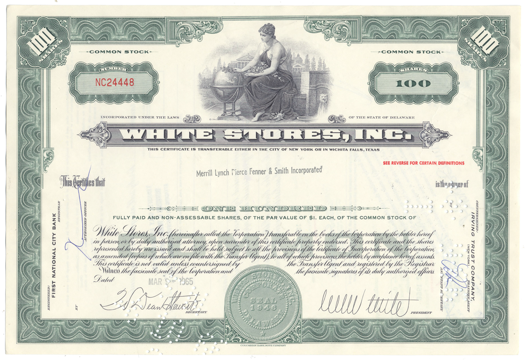 White Stores, Inc. Stock Certificate