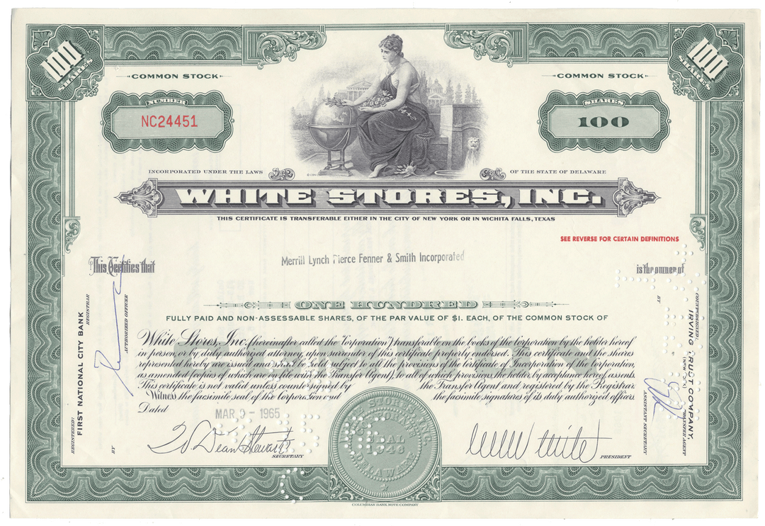 White Stores, Inc. Stock Certificate