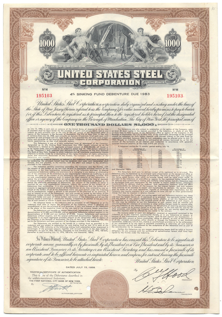 United States Steel Corporation Bond Certificate