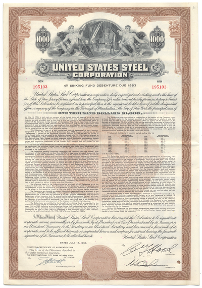 United States Steel Corporation Bond Certificate