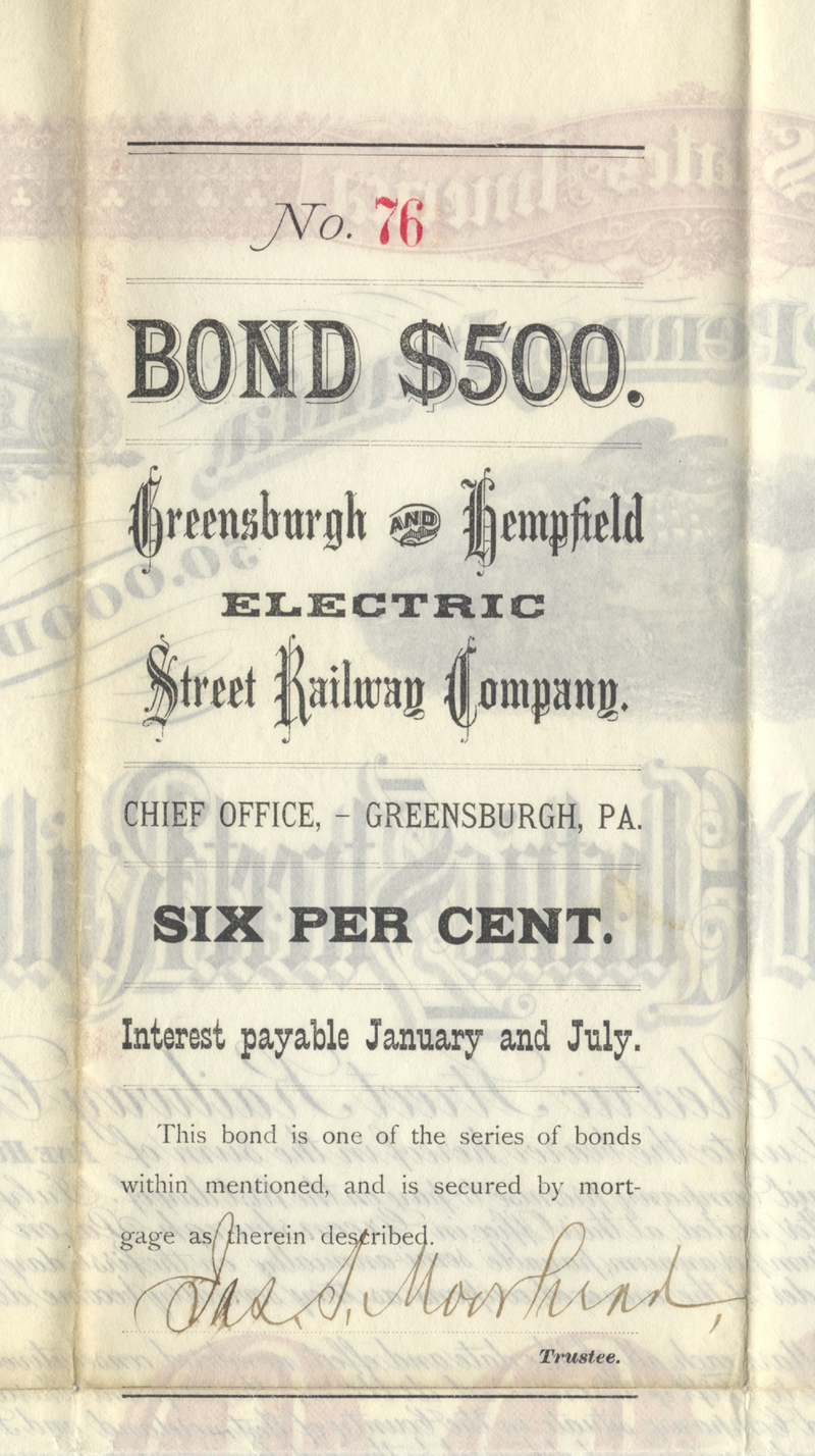Greensburgh and Hempfield Electric Street Railway Company Bond Certificate