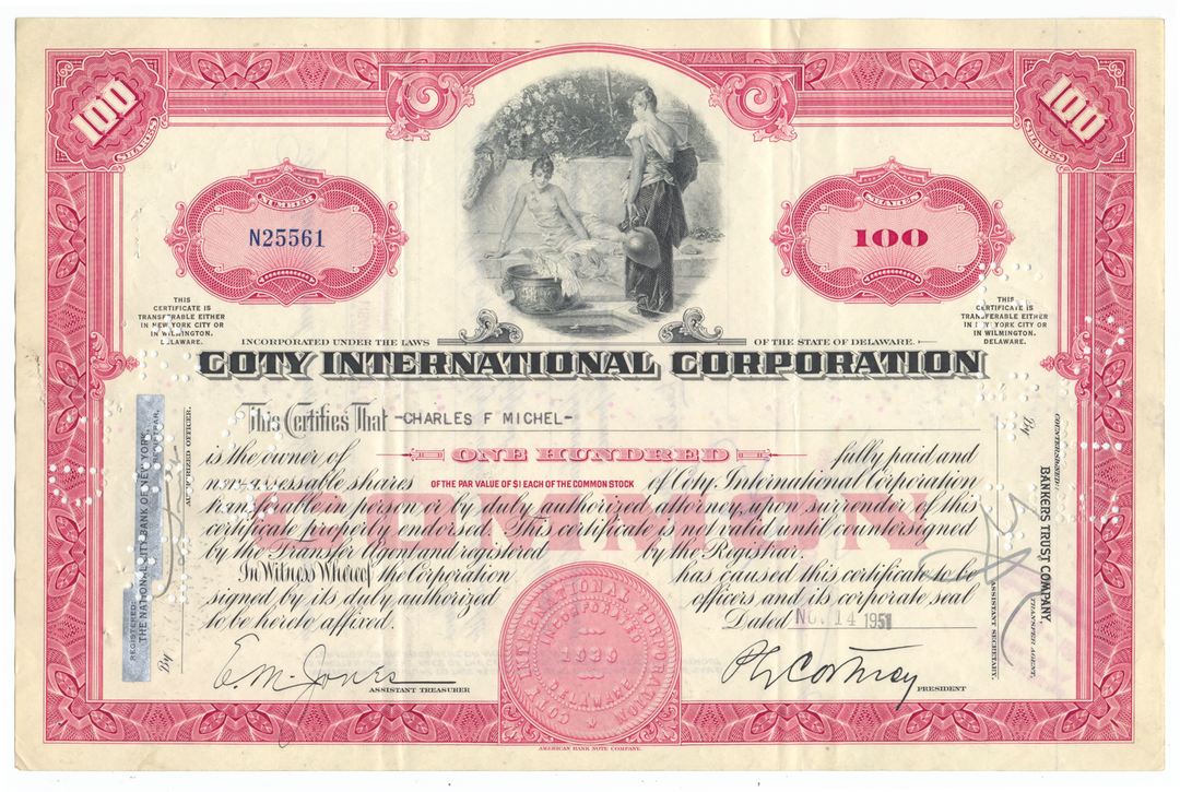 Coty International Corporation Stock Certificate