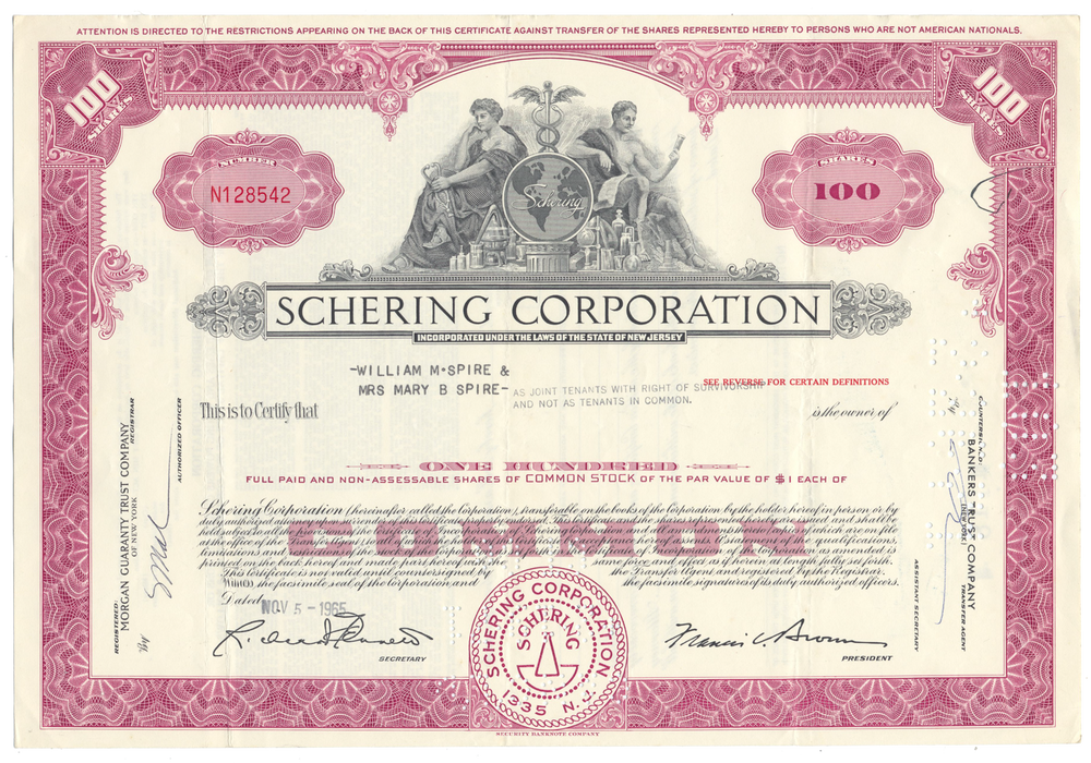 Schering Corporation Stock Certificate
