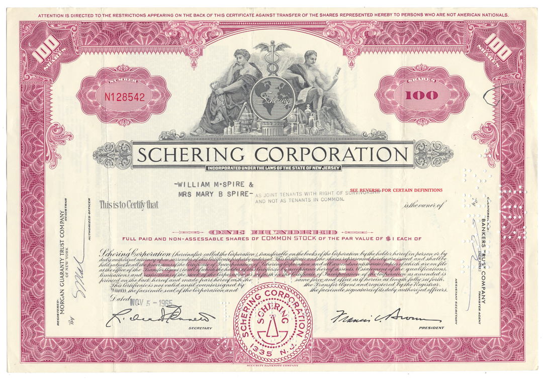 Schering Corporation Stock Certificate