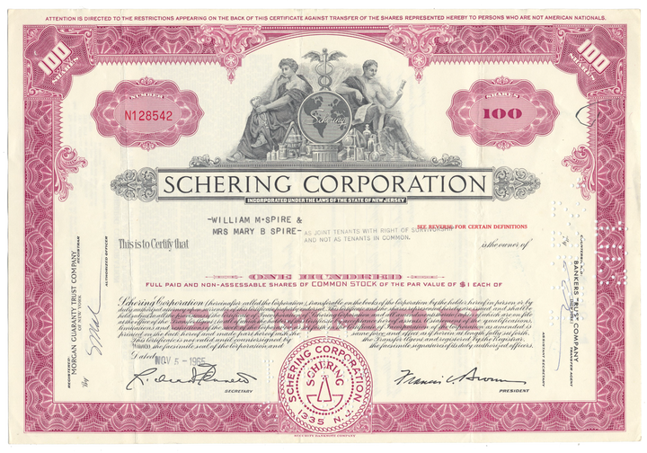 Schering Corporation Stock Certificate