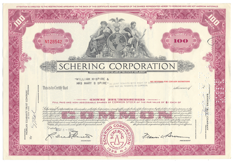 Schering Corporation Stock Certificate