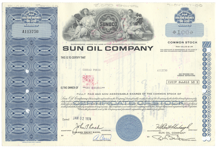 Sun Oil Company Stock Certificate