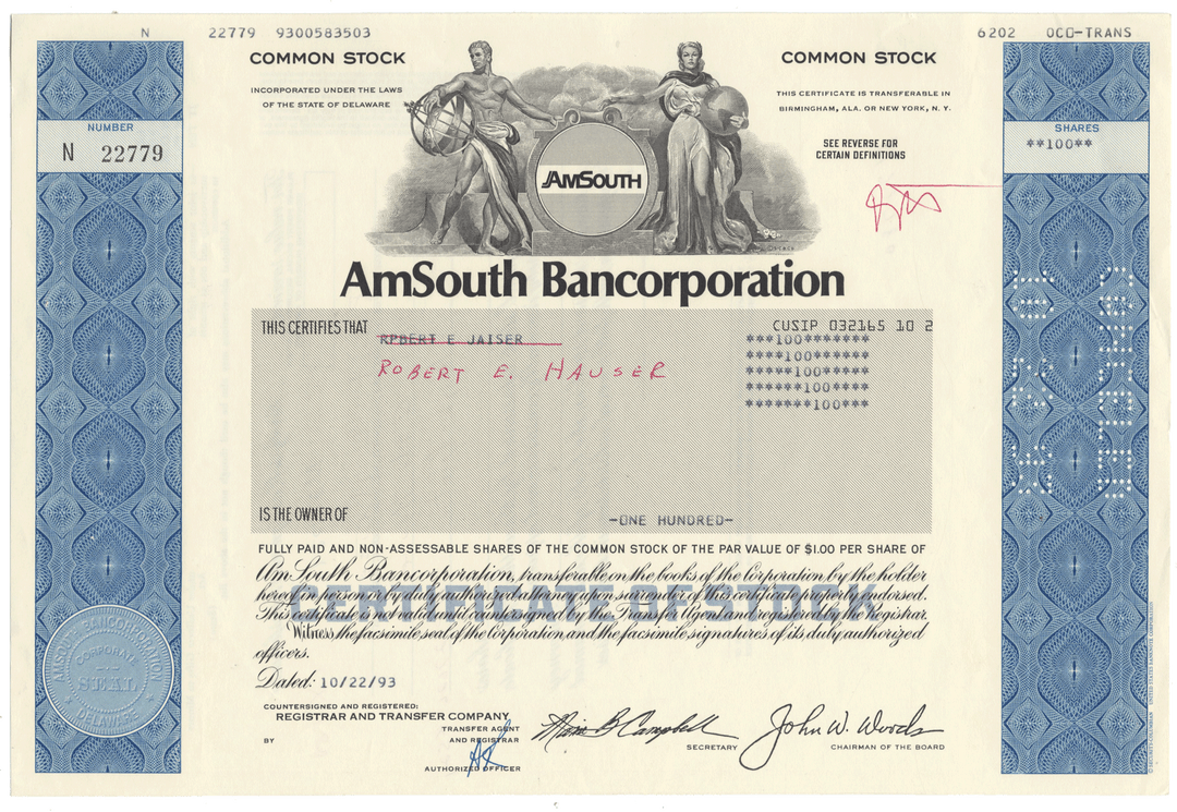 AmSouth Bancorporation Stock Certificate