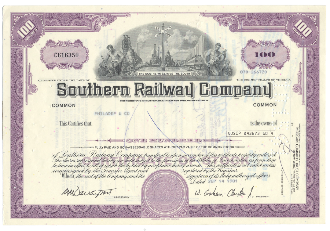 Southern Railway Company Stock Certificate