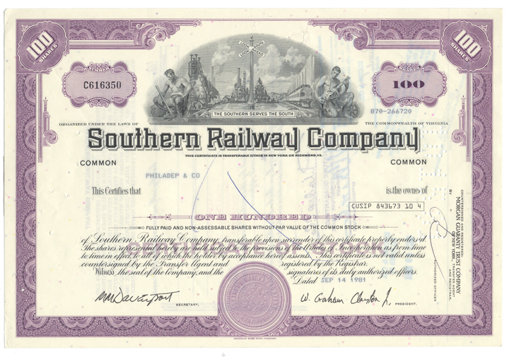 Southern Railway Company Stock Certificate