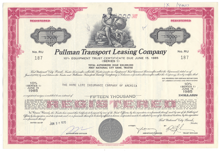 Pullman Transport Leasing Company Bond Certificate