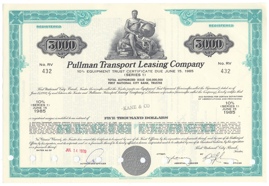 Pullman Transport Leasing Company Bond Certificate