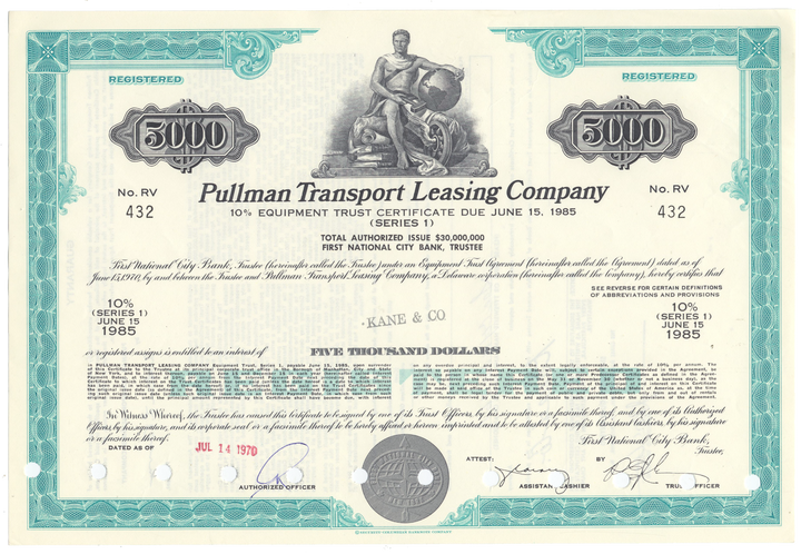 Pullman Transport Leasing Company Bond Certificate