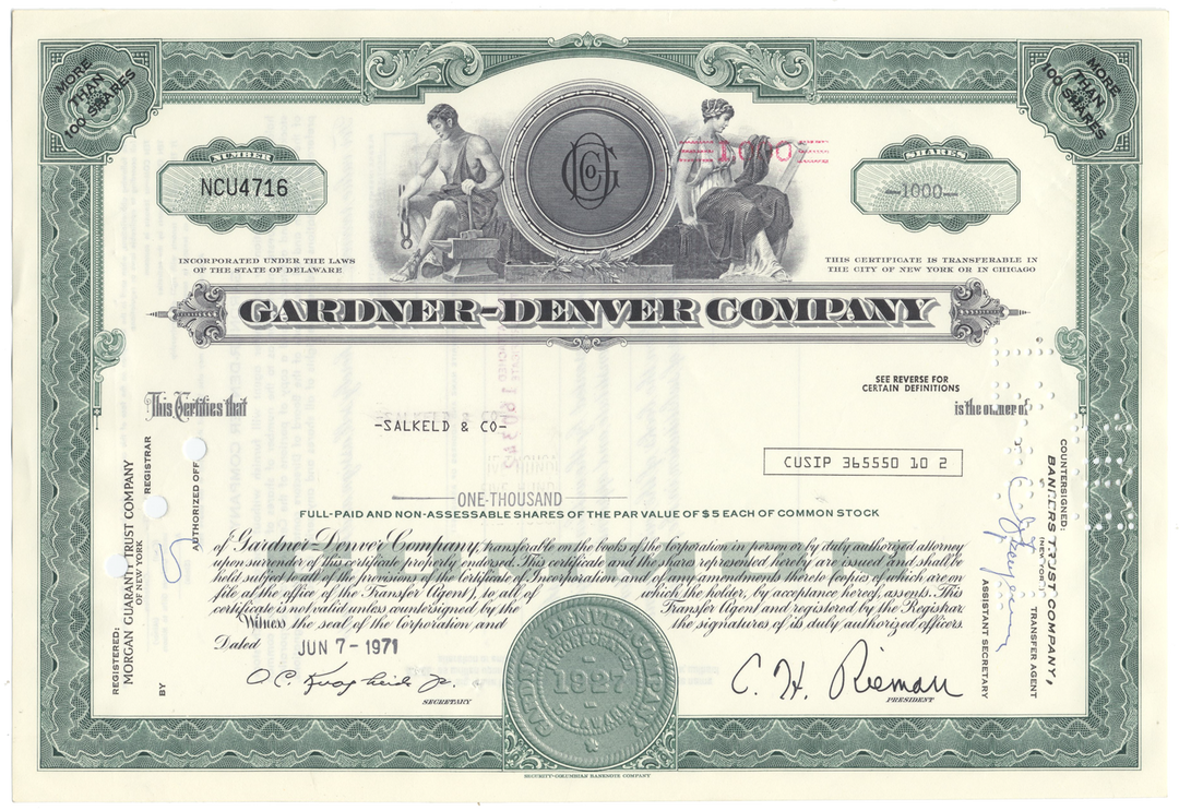 Gardner-Denver Company Stock Certificate