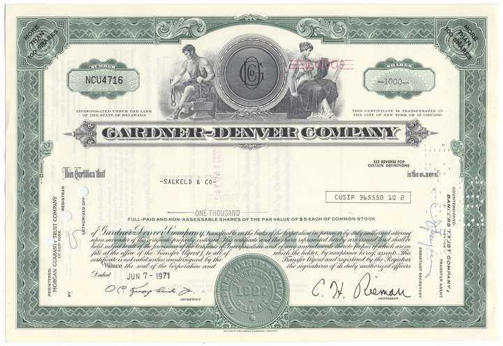 Gardner-Denver Company Stock Certificate