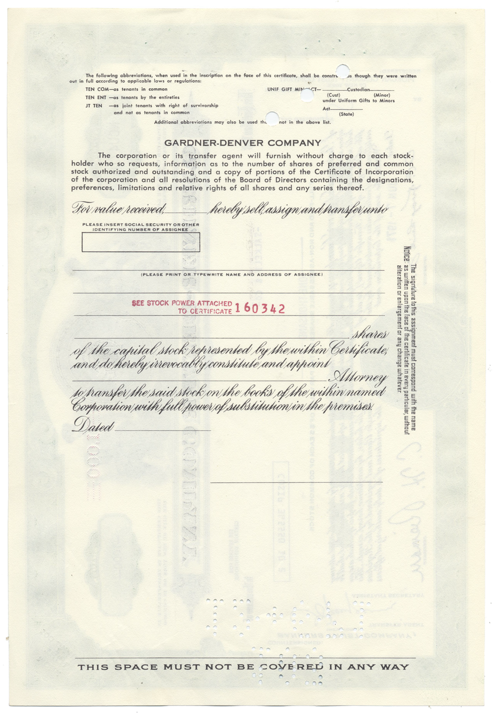 Gardner-Denver Company Stock Certificate