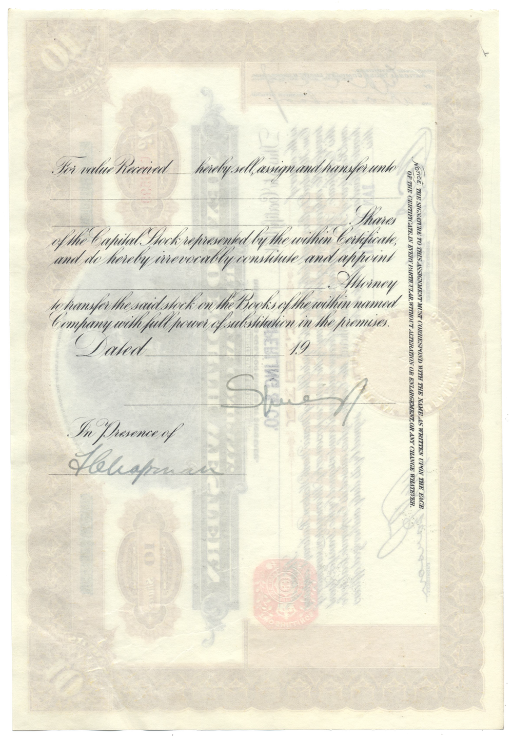 Mexico North Western Railway Company Stock Certificate