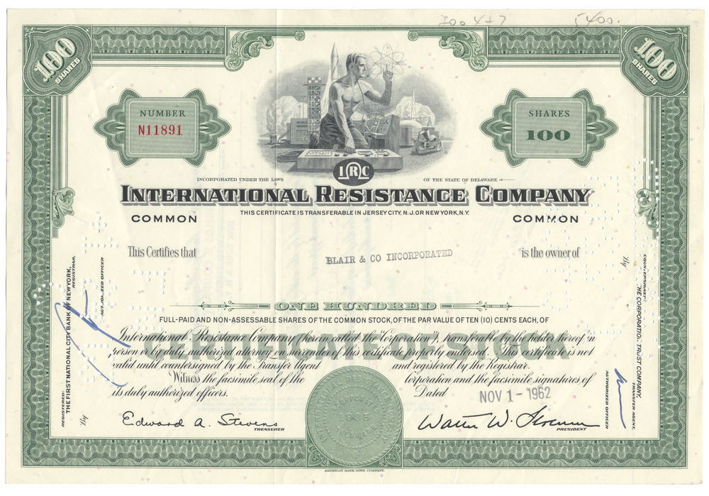 International Resistance Company Stock Certificate