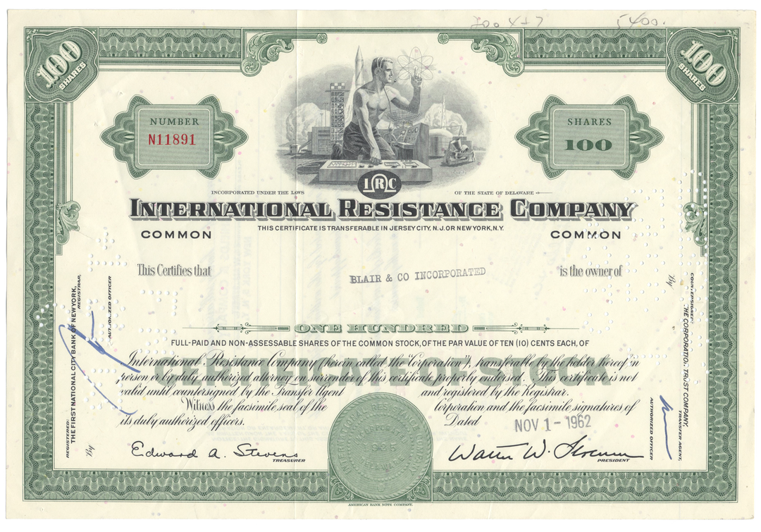 International Resistance Company Stock Certificate