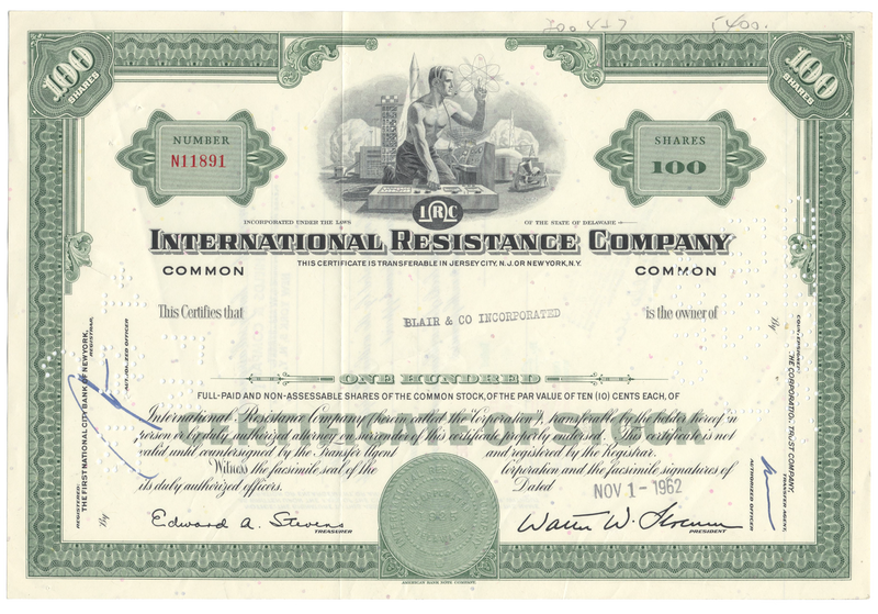 International Resistance Company Stock Certificate