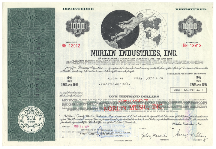 Norlin Industries, Inc. Bond Certificate