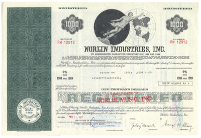 Norlin Industries, Inc. Bond Certificate