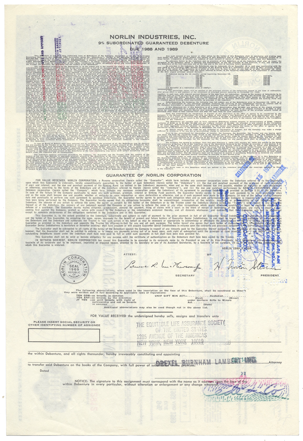 Norlin Industries, Inc. Bond Certificate