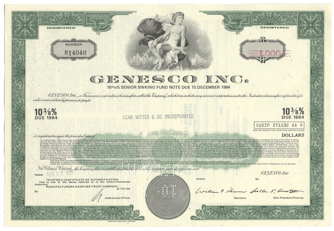Genesco Inc. Bond Certificate