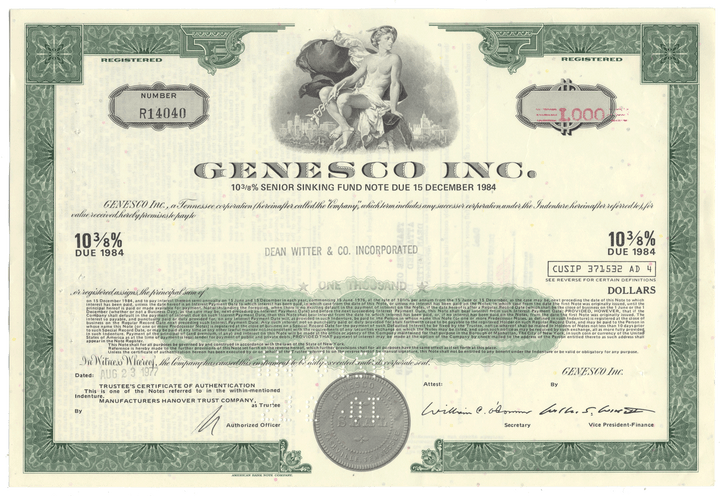 Genesco Inc. Bond Certificate