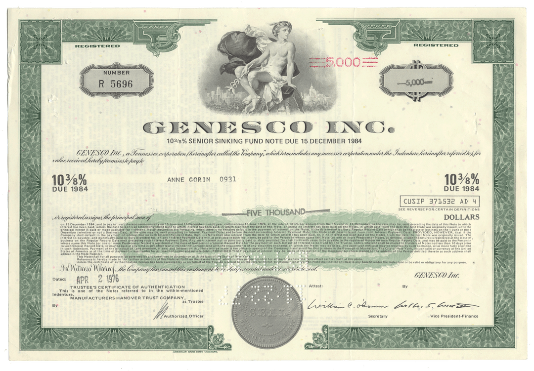 Genesco Inc. Bond Certificate