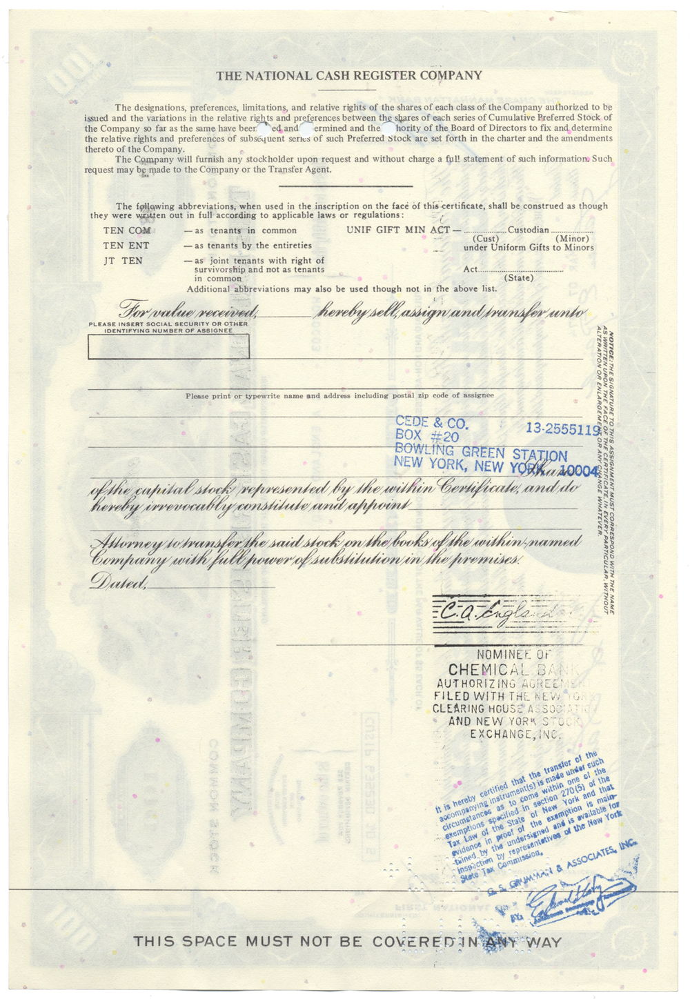 National Cash Register Company Stock Certificate