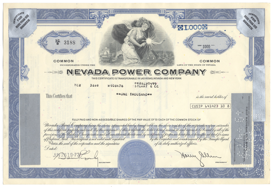 Nevada Power Company Stock Certificate