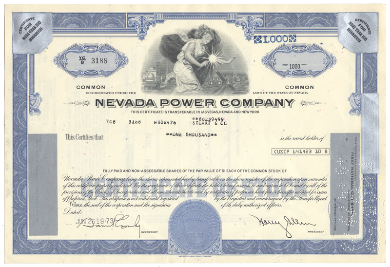 Nevada Power Company Stock Certificate
