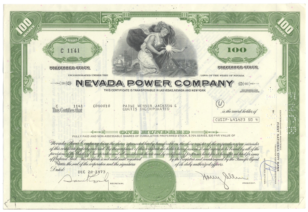 Nevada Power Company Stock Certificate