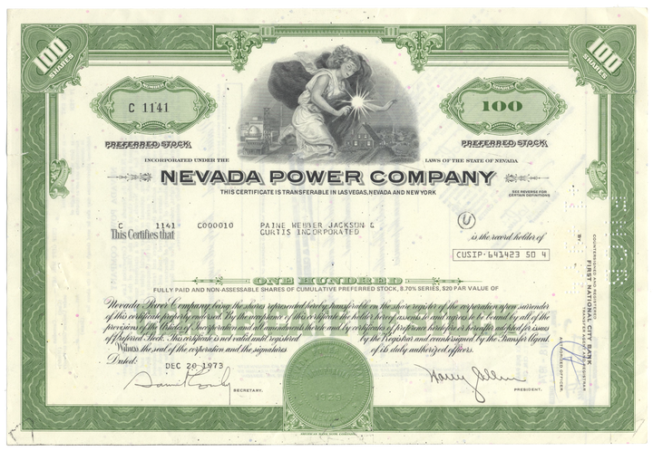 Nevada Power Company Stock Certificate