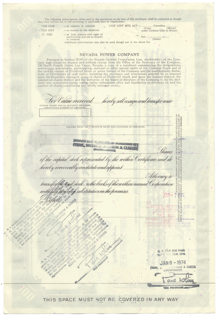 Nevada Power Company Stock Certificate