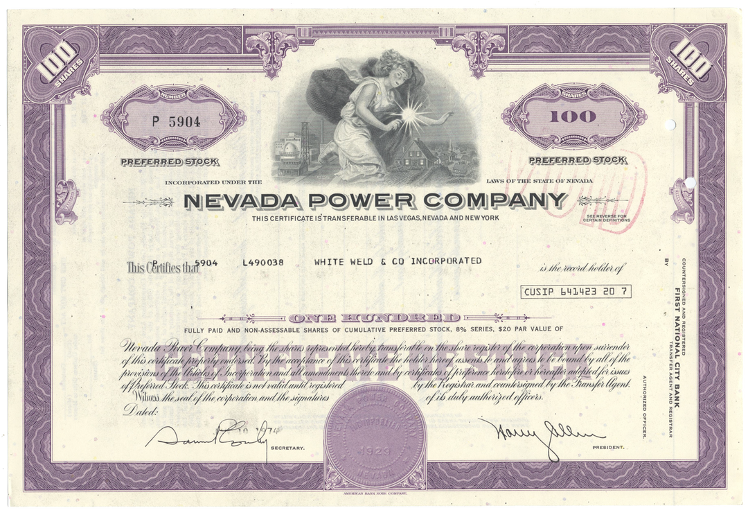 Nevada Power Company Stock Certificate