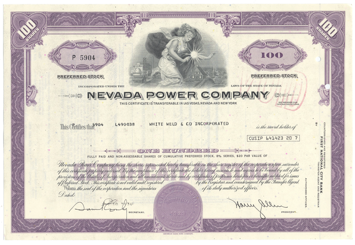 Nevada Power Company Stock Certificate