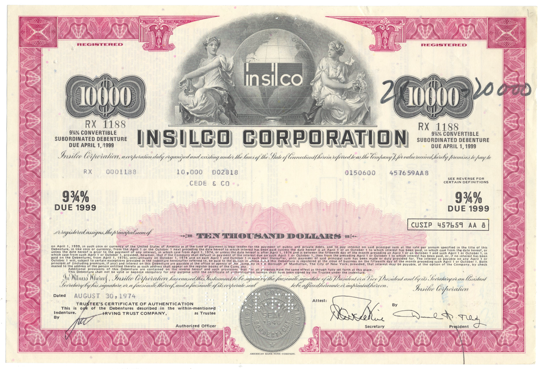 Insilco Corporation Bond Certificate