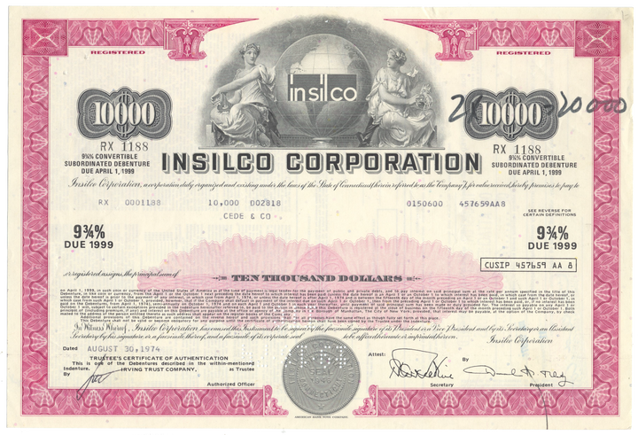 Insilco Corporation Bond Certificate