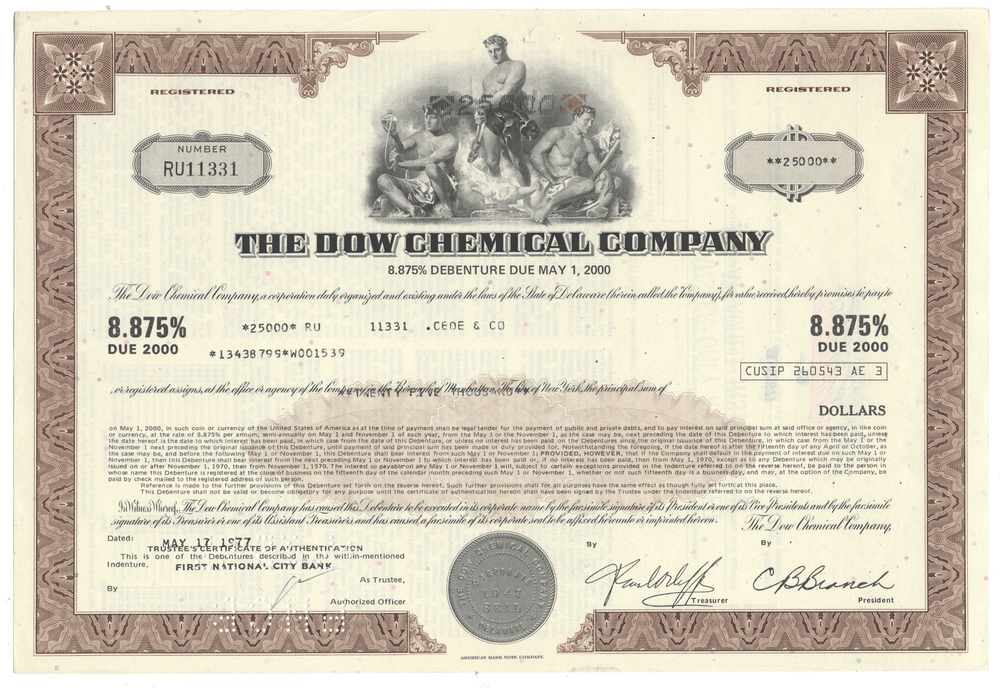 Dow Chemical Company Bond Certificate