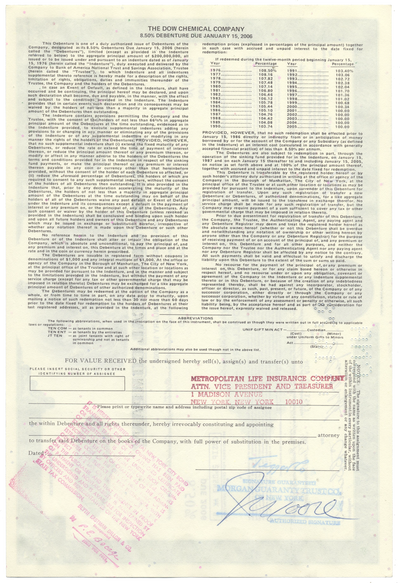 Dow Chemical Company Bond Certificate