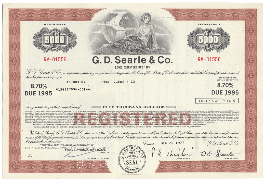 G D Searle & Co bond certificate